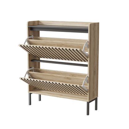 Teak Dual-Flip Shoe Rack Organizer